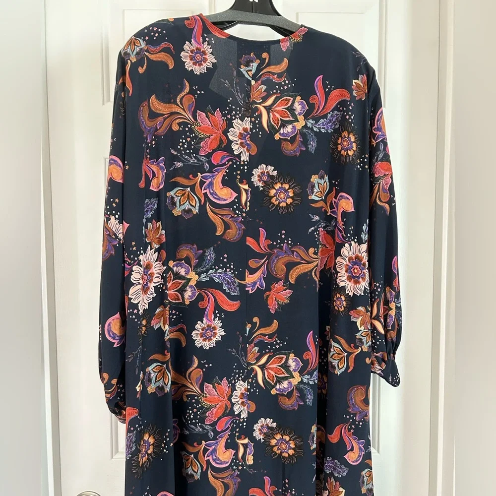 Johnny Was Navy Floral Long Sleeve Dress